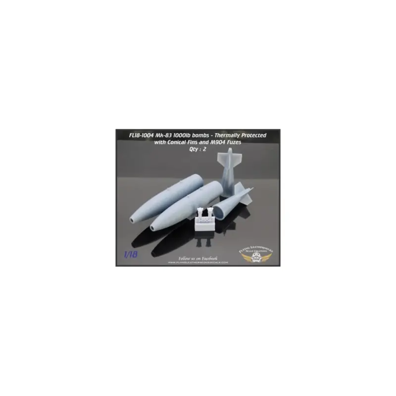 Gecertificeerd Mk-83 1000lb bomb with M904 Thermally Protected (2 bombs) 3D Resin For use with the Hobby Boss 1/18 AV-8B (designed to be used w