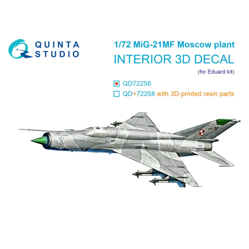 Betrouwbaar Mikoyan MiG-21MF (Moscow plant) 3D-Printed & coloured Interior on decal paper (designed to be used with Eduard kits)
