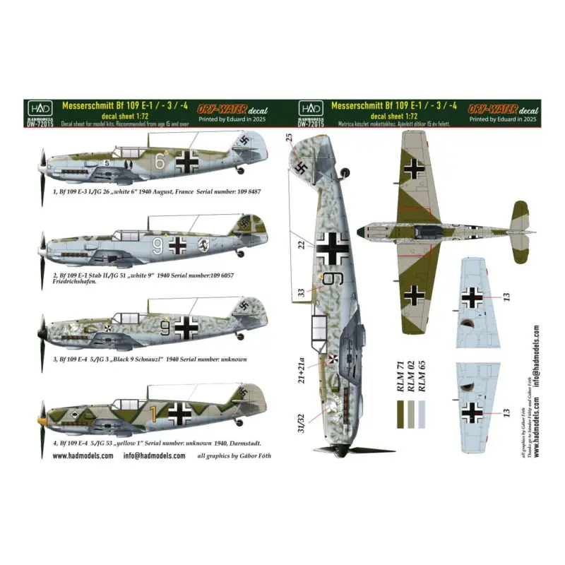 Beste Prijs Messerschmitt Bf-109E-1; Bf-109E-2; Bf-109E-3 DRY-WATER decals ( Printed by Eduard)