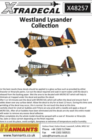 Decal Westland Lysander (6)Westland Lysander Mk.III, R9125/’LX.L’, of 225 (Army Co-operation) Shop Nu