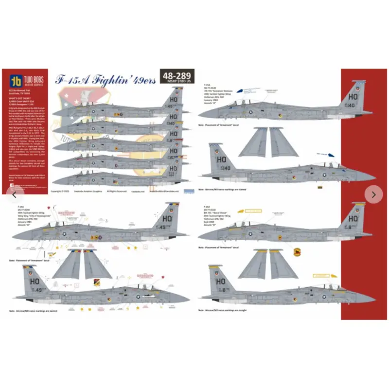 Nieuw Decal McDonnell F-15A Eagle Fightin' 49ers