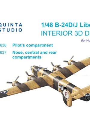Betrouwbaar B-24D/B-24J Liberator. Nose, central and rear compartments. 3D-Printed & coloured Interior on decal paper (HobbyBoss)