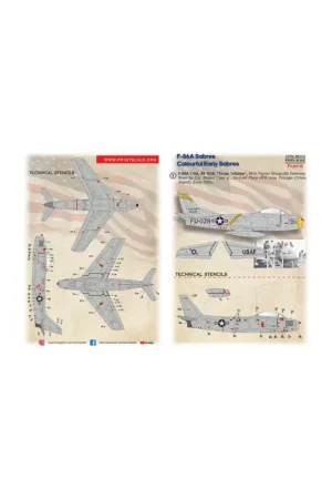 Decal F-86A Colorful Early Sabres. The complete set 1,5 leaf. Part 6.F-86A 5 NA, 49 1289, 92 nd Fighter Interceptor Squadron, 81 Hete Deal