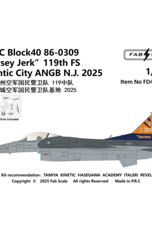Beste Prijs Decal F-16C Block 40 86-0309 USAF “Jersey Jerk”1 19th FS Atlantic City ANGB N.J. 2025(Photo-etched Parts Included)