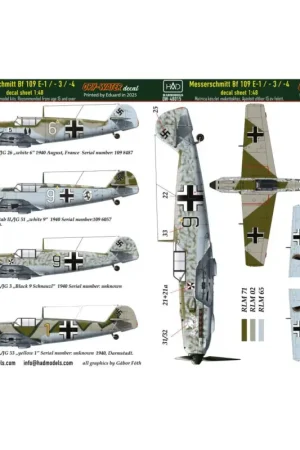 Messerschmitt Bf-109E-1; Bf-109E-2; Bf-109E-3 DRY-WATER decals ( Printed by Eduard) Populair