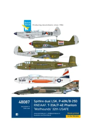 Aanbieding Decal Supermarine Spitfire Dual LSK, P-40N/B-25D RNEIAAF. T-33A/F-4E Phantom ‘Wolfhounds’ 32th USAFE – Includes...Supermarine Sp