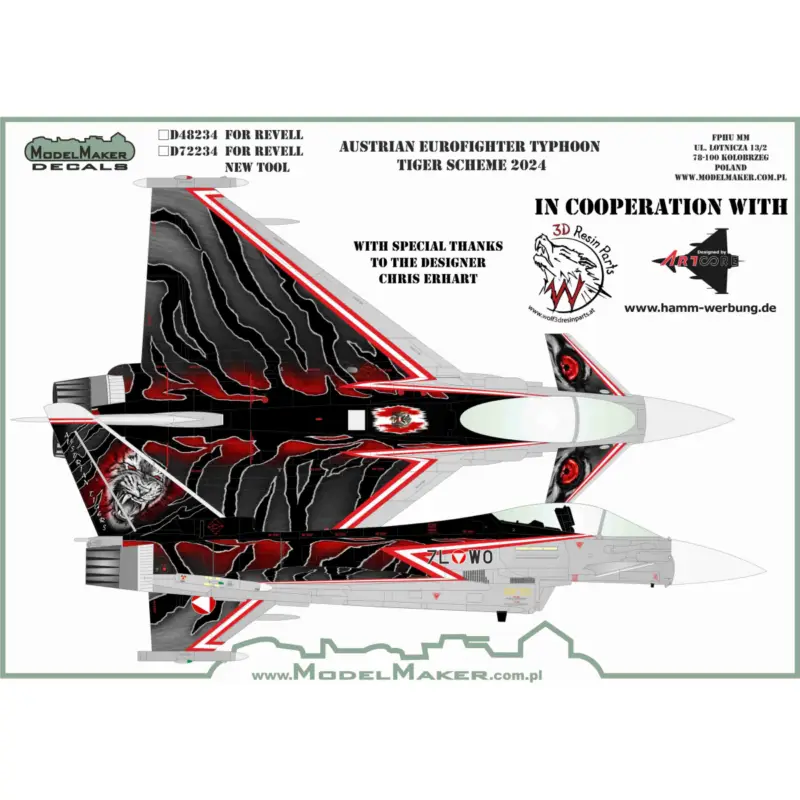 Decal Austrian Eurofighter Typhoon Tiger scheme 2024 Uitverkoop