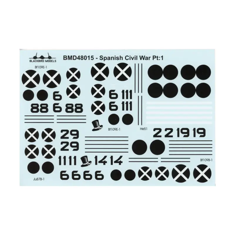 Decal Spanish Civil War Pt:1Messerschmitt Bf-109E-1 - Condor Legion 6-88Bf-109E-1 - Condor Legion 6-111Heinkel He-51 - mCondor L Op = Op