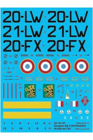 Betaalbaar Decal Douglas AD-4 Skyraider French: 20-LW Algeria 1961, 21-LW Djibouti 1963 & 20-FX Algeria 1961