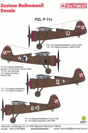 Exclusieve Aanbieding Decal PZL P.11c Camouflage and marking versions: P.11c with unknown serial number and unknown underwing number from 161st Fighte