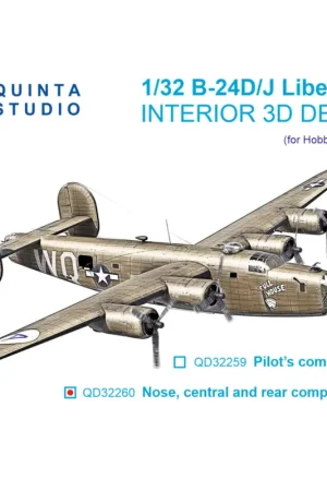 B-24D/B-24J Liberator, Nose, central and rear compartments 3D-Printed & coloured Interior on decal paper (Hobby Boss) Snelle Levering
