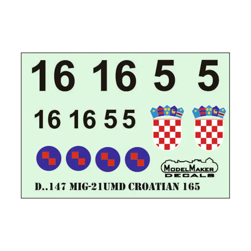 Voordeelprijs Decal Mikoyan MiG-21UMD CROATIAN 165 Display Plane