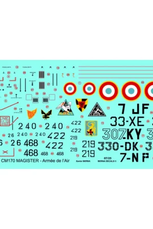 Decal Fouga CM170 Magister Armée de l'air (For the Daco kit) : N°26 / 33-XE SLVSV 33 1975, N°240 / 7-JF EC 3/7 'Languedoc' 1975, Betrouwbaar