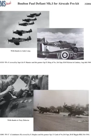 Decal Boulton-Paul Defiant Mk.I for Airscale Pro kit'N1533 ‘PS-A’ crewed by Sqn Ldr P. Hunter and his gunner Sgt F. King of No. Korting