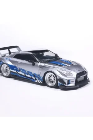 Nissan gt-r (r35) liberty walk silhouette silver and blue stripes 2020 1/43 Miniatuur Weekendaanbieding