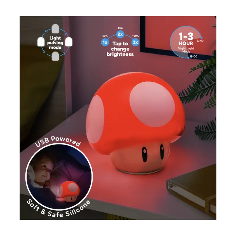 SUPER MARIO - Mushroom - Rechargeable 'SquishyGlo' Decorative Lamp Koop Vandaag