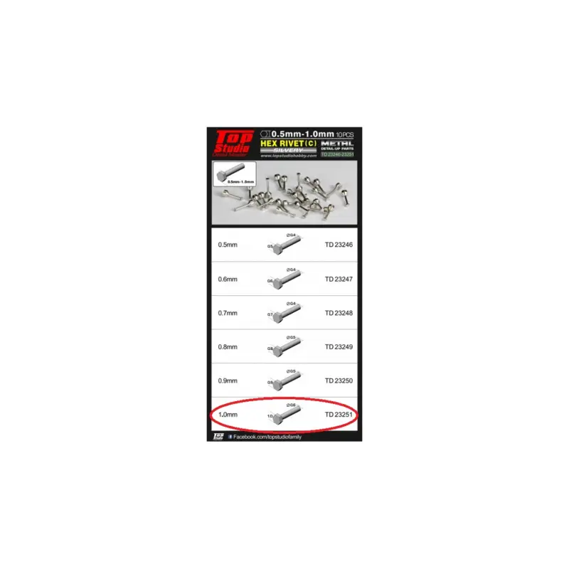 1.0mm hex rivets (c) silvery Exclusieve Aanbieding
