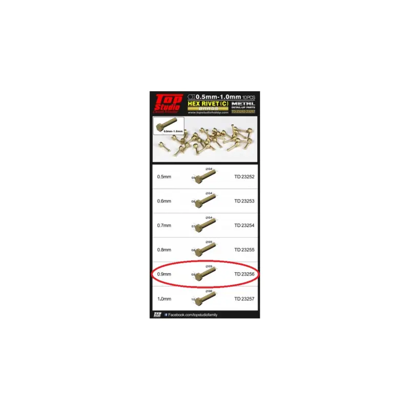 Gecertificeerd 0.9mm hex rivets (c) brass