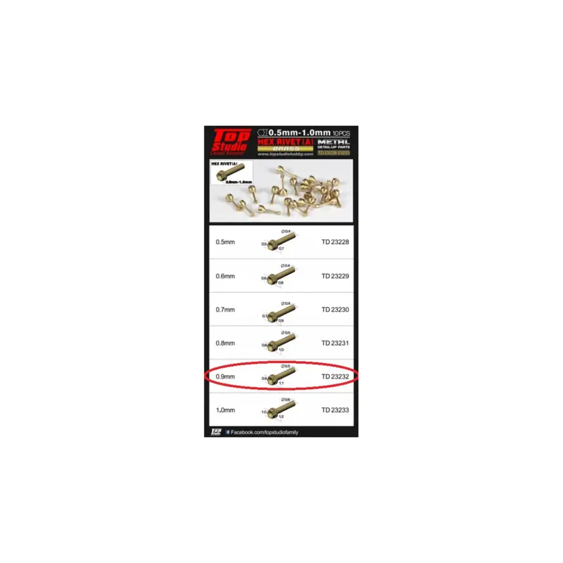 0.9mm hex rivets (a) brass Superprijs