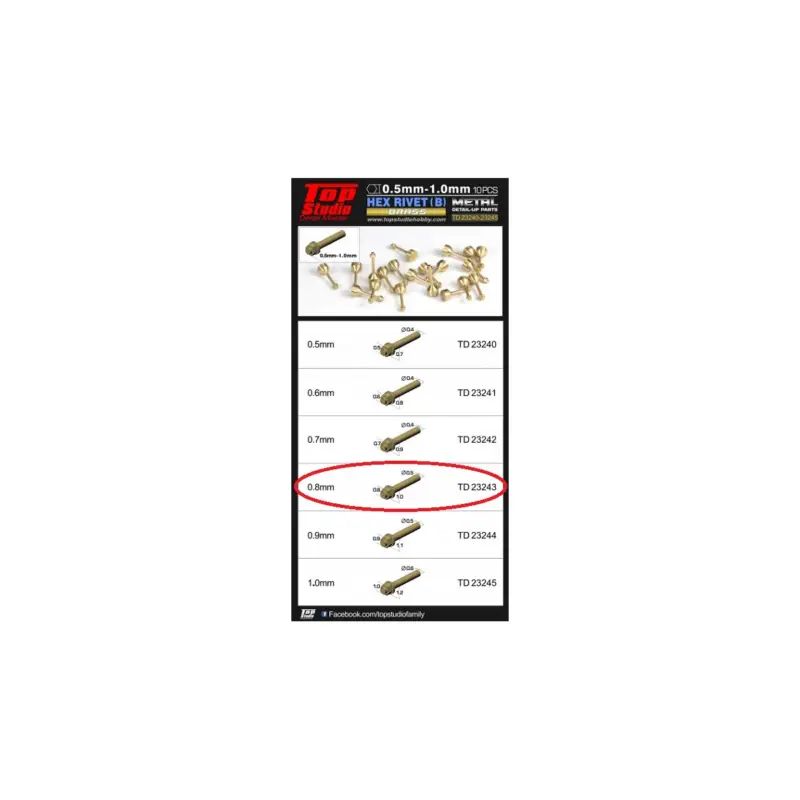 0.8mm hex rivets (b) brass Alleen Vandaag