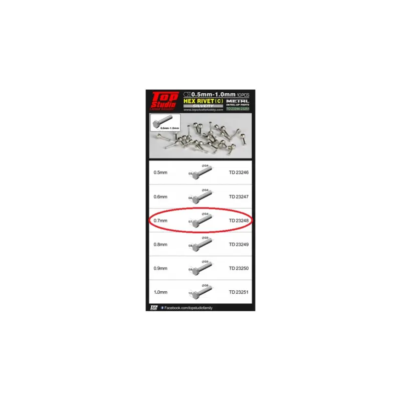 0.7mm hex rivets (c) silvery Bestseller