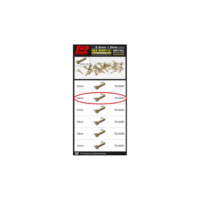 Premium 0.6mm hex rivets (c) brass