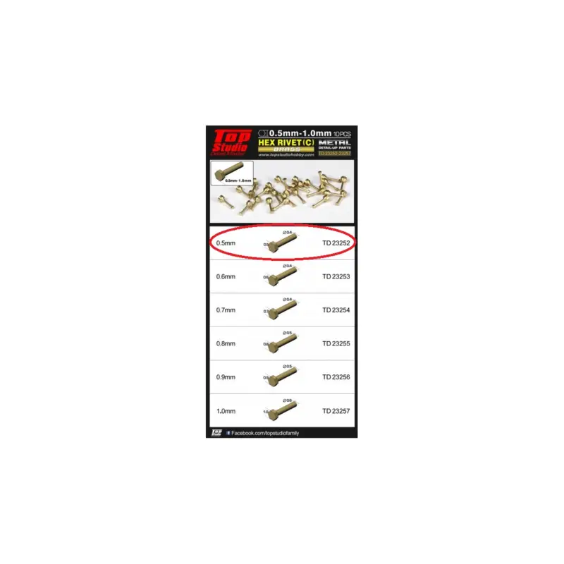 0.5mm hex rivets (c) brass Snelle Levering