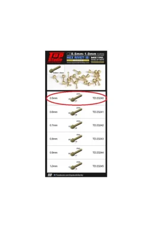 0.5mm hex rivets (b) brass Tijdelijk Beschikbaar