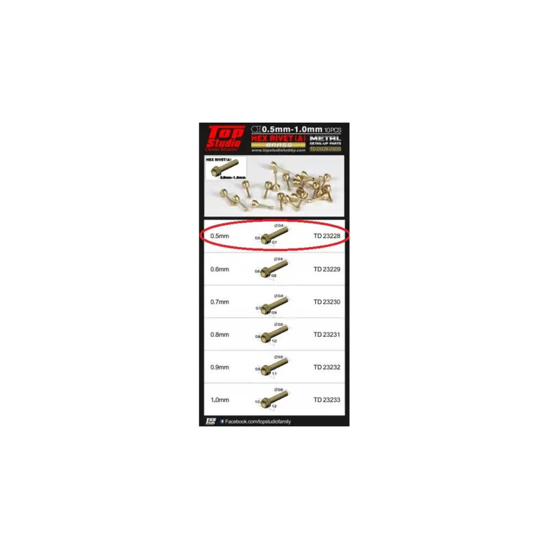 Voordeelprijs 0.5mm hex rivets (a) brass