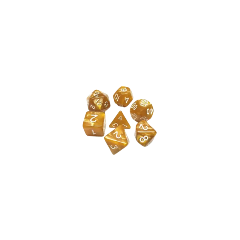 HDP-08 Set of 7 Dice in Box – 16mm – Pearl Gold Premium