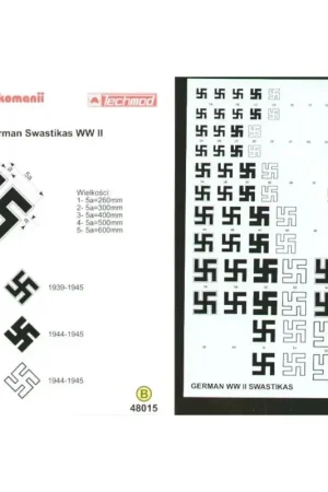 Sticker Luftwaffe Swastikas. Five sizes 250 300 400 500 600mm and six styles. See also Xtradecal X01948 for alternative Swastika Bestseller
