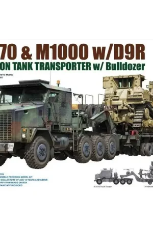 M1070 en M1000 met D9RUS Army 70 Ton tanktransporter en bulldozer bestaande uit M1070 8x8-vrachtwagentractor, M1000-trailer-ople Hoge Kwaliteit