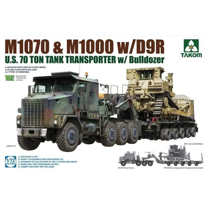 M1070 en M1000 met D9RUS Army 70 Ton tanktransporter en bulldozer bestaande uit M1070 8x8-vrachtwagentractor, M1000-trailer-ople Hoge Kwaliteit