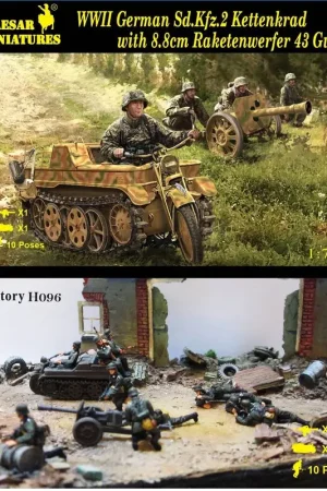 WOII Duitse Sd.Kfz.2 Kettenkrad met 8,8cm Raketenwerfer 43 Gun Figuren Uitverkoop