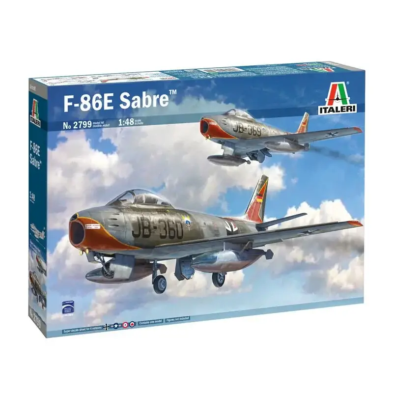 Noord-Amerikaanse F-86E Sabre SUPER STICKERS VOOR 4 VERSIES - KLEURINSTRUCTIESCHEMA De eenmotorige straaljager F-86 Sabre werd e Koopje