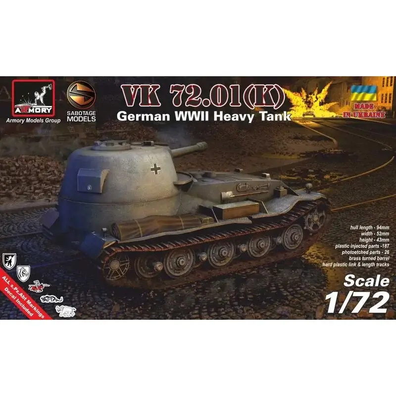 Aanbieding VK 72.01 (K) German WWII heavy prototype tank, plastic injected kit with etched parts