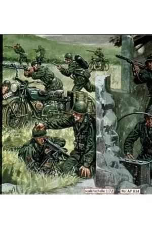 Italian Infantry Support Group (34 pieces) Includes 2 each motorbike radio operators machine gun crew bycycle and rider etc Laatste Versie
