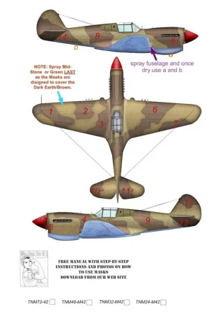 Curtiss P-40E / P-40N Camouflagepatroon verfmasker (ontworpen voor gebruik met Hasegawa-sets) Betrouwbaar