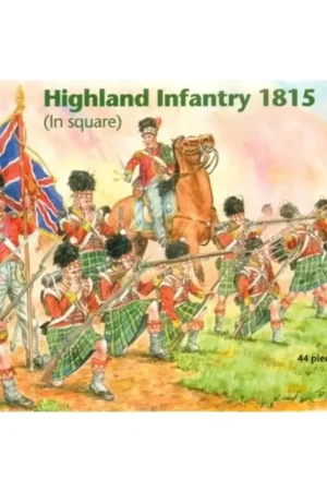 Highland (Scottish) Infantry 1815. 4 mounted officers. 4 flag bearers and 36 infantry figures 30 + infantry figures Nu Kopen