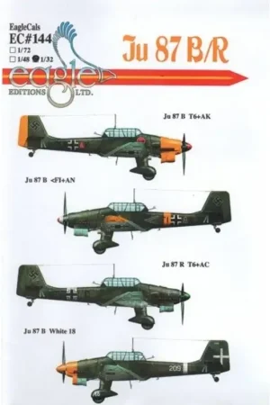 Sticker Junkers Ju 87B/Ju 87R 'Stuka'. Ju 87B-2 T6+AK St.G 2; Ju 87B-2 <F1+AN 8./St.G. 77 Russia 1941; Ju 87R-2 T6+AC Stab II Populair