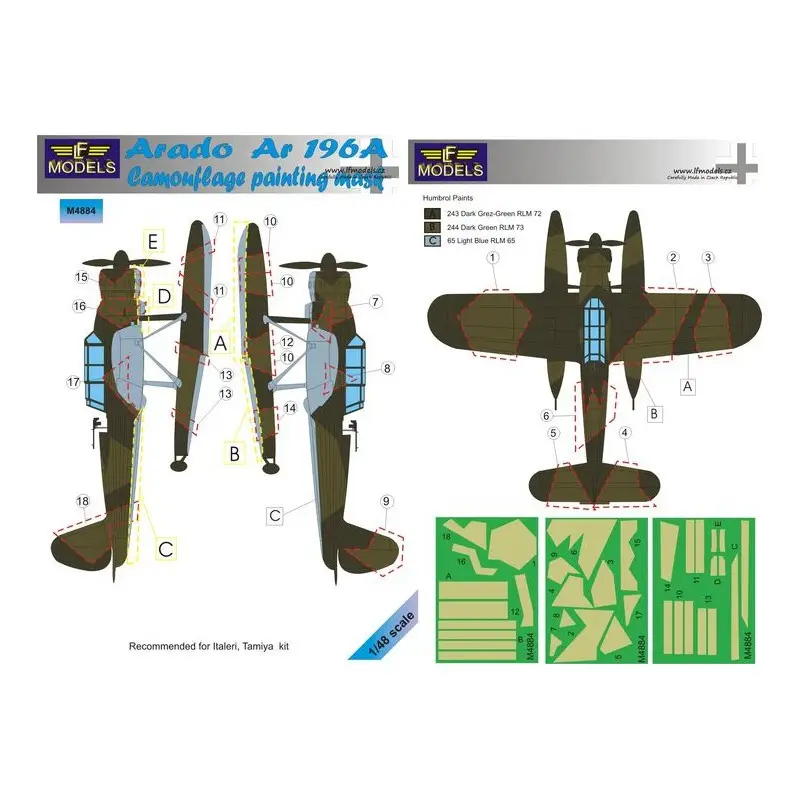 Arado Ar-196A-1 camouflagepatroon verfmasker (ontworpen voor gebruik met Italeri en Tamiya kits) Nieuw