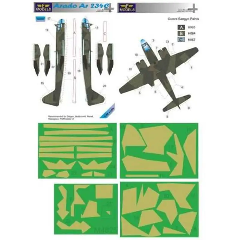 Camouflage kleurstelling maskers voor Arado Ar 234C (ontworpen om gebruikt te worden met Dragon, Hasegawa en Revell kits) Exclusieve Aanbieding