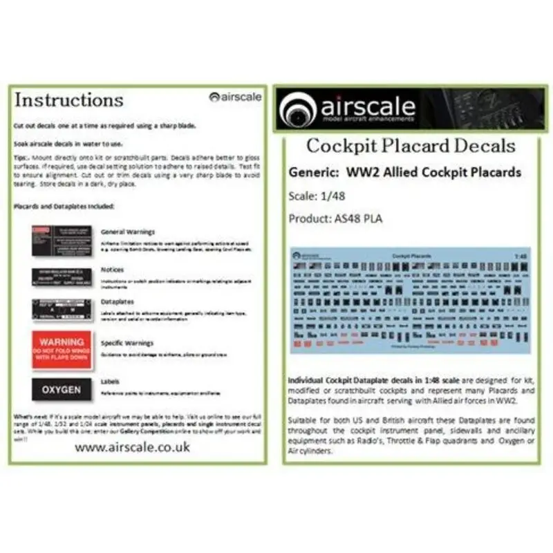 Sticker Generic WWII Allied Cockpit Placards & Dataplates (x 232) Decal Koopje