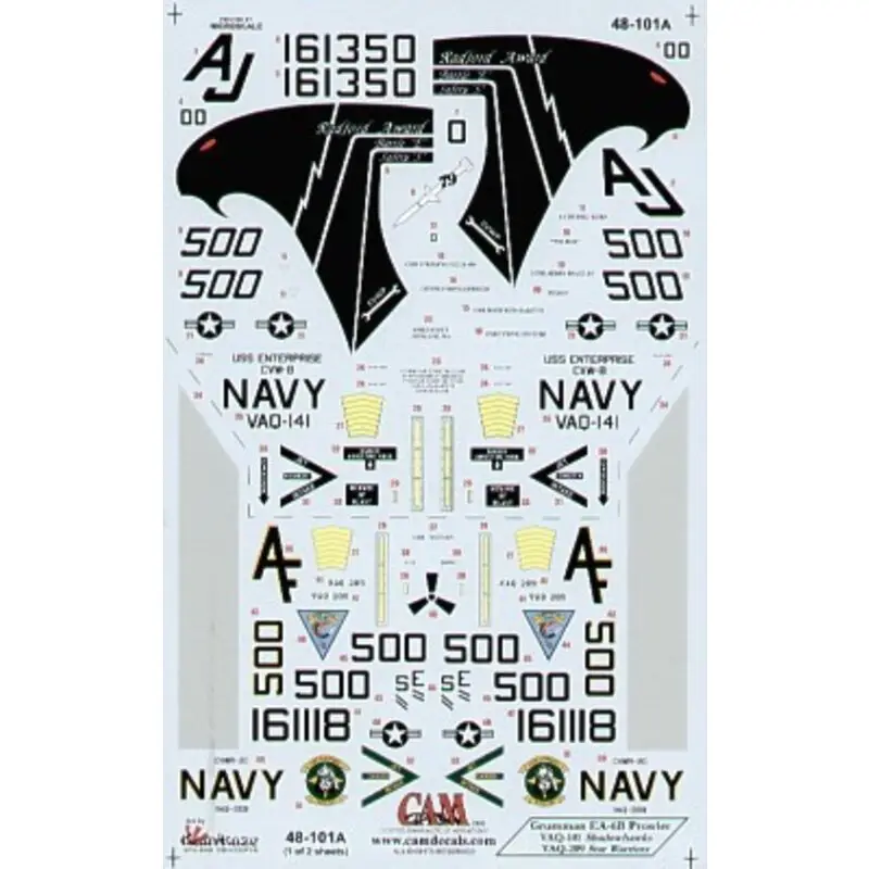 Sticker Grumman EA-6B Prowlers (2) 161350 AJ/500 VAQ-141 Shadowhawks USS Enterprise Op Enduring Freedom 2001 161118 AF/500 VAQ-2 Aanbieding