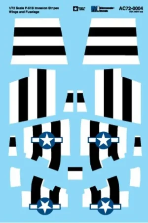 Weekendaanbieding Sticker North-American P-51B Mustang Invasion Stripes - Wing & Fuselage Decal