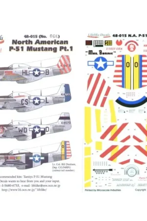 Sticker North American P-51D Mustangs Part 1. (4) 415459 HL-B 308 FS/31 FG Capt John Voll `American Beauty/Luvely Lila′ Red band Actieprijs
