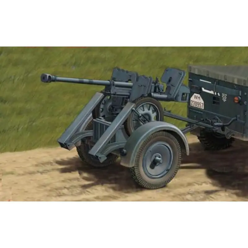 Beperkte Voorraad 2.8cm sPzB41 op grotere stalen wielen wagen met aanhanger Schaalmodel
