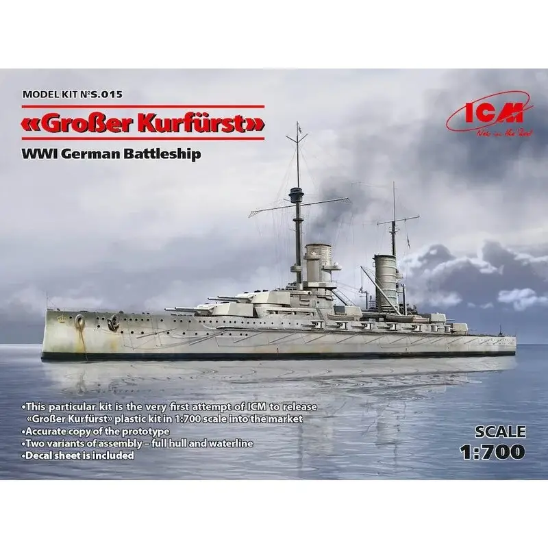 Actieprijs Grosser Kurfurst (full hull & waterline), WWI German Battleship • This particular kit is the very first attempt of ICM to