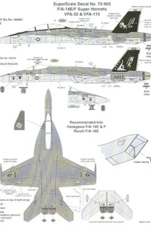 Dagaanbieding Sticker Boeing F/A-18E/F Super Hornets (2) E 165781 NK/200 VFA-115 Eagles Black fins USS Ronald Reagan 2005; F 166661 AC/131 VFA