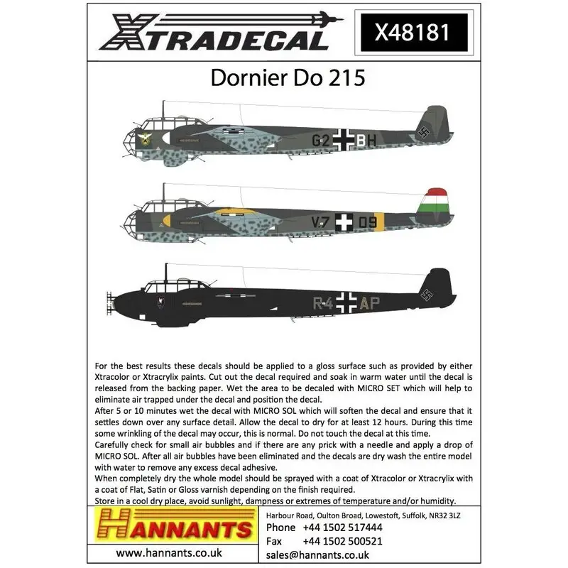 Sticker Dornier Do-215B-2 / Do-215B-4 / Do-215B-5 (6) Do-215B-2 G2 + MH 1 (F) / 124 Ofw Erwin Bauerin april 1942;T5 + PL 3 (F) Nu Kopen